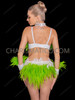 Neon Green Feather Burlesque Bra & Feather Mini Skirt Set