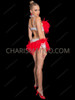 Red Feather Burlesque Bra & Feather Mini Skirt Set