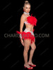Red Feather Burlesque Bra & Feather Mini Skirt Set
