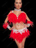 Red Feather Burlesque Bra & Feather Mini Skirt Set