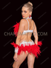 Red Feather Burlesque Bra & Feather Mini Skirt Set