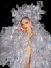 Silver Organza Ruffle High Statement Collar Drag Queen Coat