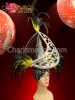 Turban Style Silver Crystal Studded Moon Headdress With Yellow Feathers