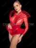 Futuristic Red Metallic Sculptural Cage Shoulder Corset