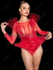 Futuristic Red Metallic Sculptural Cage Shoulder Corset
