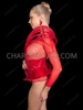 Futuristic Red Metallic Sculptural Cage Shoulder Corset