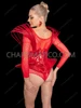 Futuristic Red Metallic Sculptural Cage Shoulder Corset