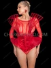 Futuristic Red Metallic Sculptural Cage Shoulder Corset