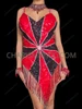 Dazzling Red & Black Sequin Starburst Fringe Drag Dance Dress