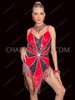 Dazzling Red & Black Sequin Starburst Fringe Drag Dance Dress