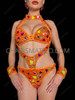 Neon Orange Crystal Geometric Cutout Rave Leotard Set