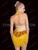 Dazzling Gold Mirror Fringe Nude Illusion Drag Queen Dance Dress