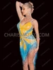 Glamorous Aqua Yellow Sequin Starburst Drag Queen Dance Dress
