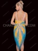 Glamorous Aqua Yellow Sequin Starburst Drag Queen Dance Dress