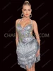 Countdown Sparkle Silver Crystal Tinsel Fringe Dance Dress