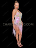Iridescent Pearl Pink Swirl Sequin Beaded Fringe Latin Dance Dress
