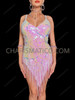 Iridescent Pearl Pink Swirl Sequin Beaded Fringe Latin Dance Dress