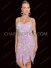 Iridescent Pearl Pink Paillette Fringe Flapper Gatsby Dance Dress