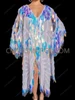 Iridescent Aqua Paillette Sequin Butterfly Wing Showgirl Tunic Dress