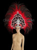 Red Feather Drag Queen Headdress With Crystal And Mirror Edging