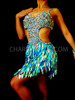 Iridescent Light Blue Sequin Latin Diva Dress With Beaded Cutout Top