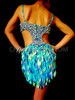 Iridescent Light Blue Sequin Latin Diva Dress With Beaded Cutout Top