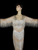 Figure Enhancing Silver Beaded Long Sleeve Pageant Gown