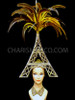 Shiny Silver Eiffel Tower Headdress With Sequined Studded Golden Feathers
