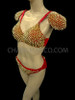 Red And Gold Metallic Spiked Covered Bra, Bikini, And Shoulder Pads