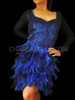 Sexy Long Sleeved Midnight Blue Sequin Feather Salsa Dance Dress