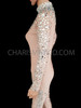 Nude Spandex Catsuit Styled Body Stocking With Iridescent Crystal Detailing