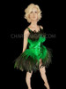 Neon Green Diva Sequin Dress with Black Feather Skirt and Chest Trim