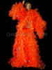 Vibrant Orange Organza Drag Ruffled Jacket And Long Skirt With Silver Sequins