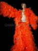 Vibrant Orange Organza Drag Ruffled Jacket And Long Skirt With Silver Sequins