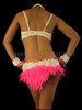 Showgirl Pink And White Feather Accented Bra Belt Set