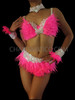 Showgirl Pink And White Feather Accented Bra Belt Set