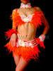 White Orange Feather Brazil Carnival Belt, Bra, Necklace, And Cuff Set