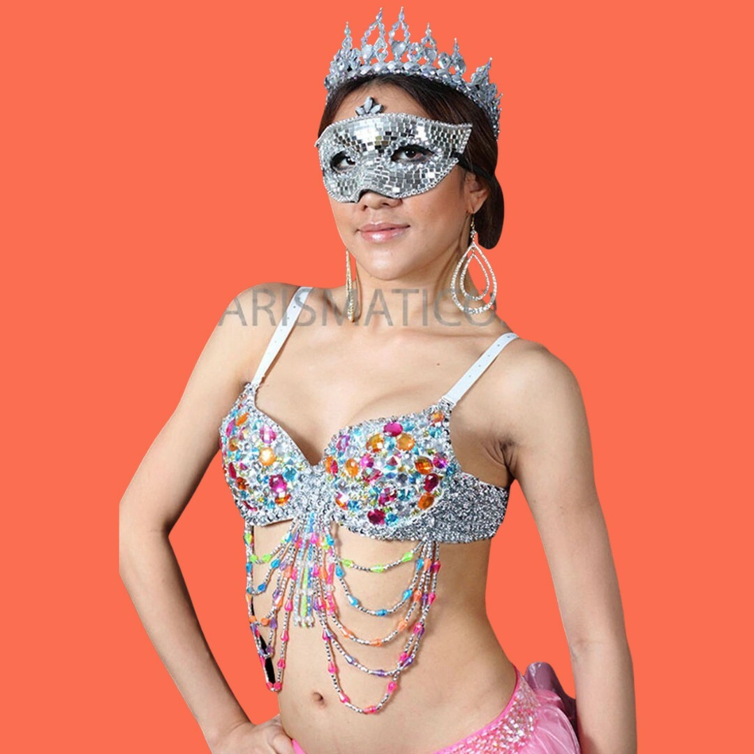 Silver Sexy Belly Dance Sequin Beaded Bra – Aquarius Brand