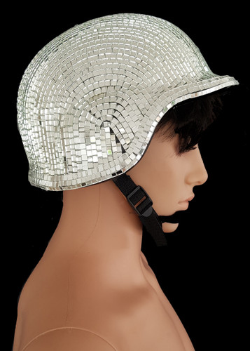 disco ball motorcycle helmet with Retractable Visor adorned with small mirrored tiles for an irresistible Road-Ready Disco Ball Helmets: The
