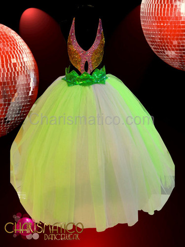Fairy Princess Petal Pink Sequin Cutout And Leaf Green Full Skirt Gown