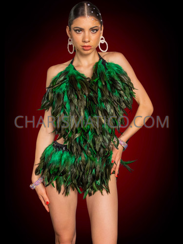Green Feather Samba Burlesque Dance Dress