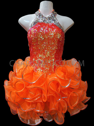Lovely Iridescent Orange And Metallic Silver Sequin Organza Tutu Dress
