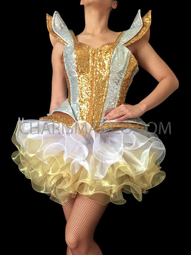 Metallic Silver Sequin Corset With Black And White Organza Tutu