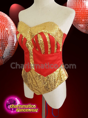 Red And Gold Sequinned Wonder Woman Diva Corset