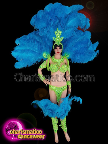 Blue And Green Samba Ostrich Costume Set For Rio Carnival