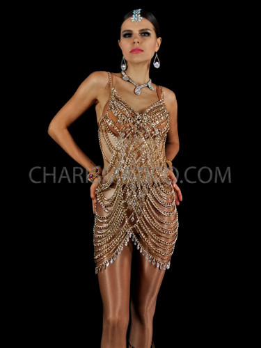 Intricate Golden Crystallized Body Chain Dress