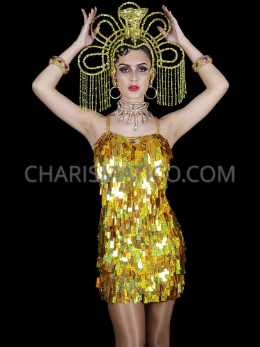 Cleopatra Golden Sequined Snake Headdress display picture 3