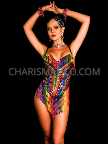 Sequin Leotard Arcobaleno Rainbow Bodysuit Singer Outfit Custom-made -   Canada