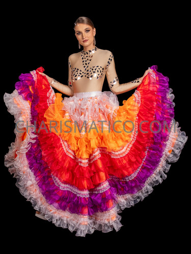 Multi-Colored Full-Length Ruffled Belly Dance Skirt