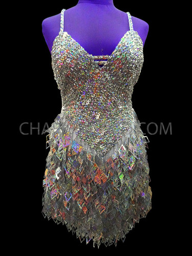 silver salsa dress Sexy Silver Backless Latin Dance Dress with Rhinestone and Sequin Tassels